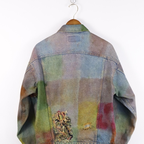 Zero Waste Appliqué Hand Painted Denim Jacket Size MEDIUM - Picture 3 of 3